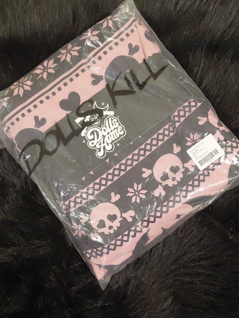 Dolls Kill QUEEN/FULL Pink and Black Skull Stripe SHEET SET